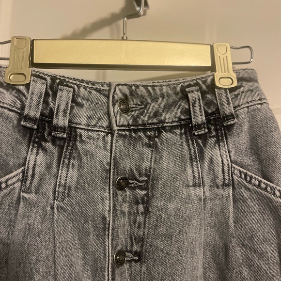 Free People Gray Black Acid Wash Denim Midi Skirt - Picture 4 of 10